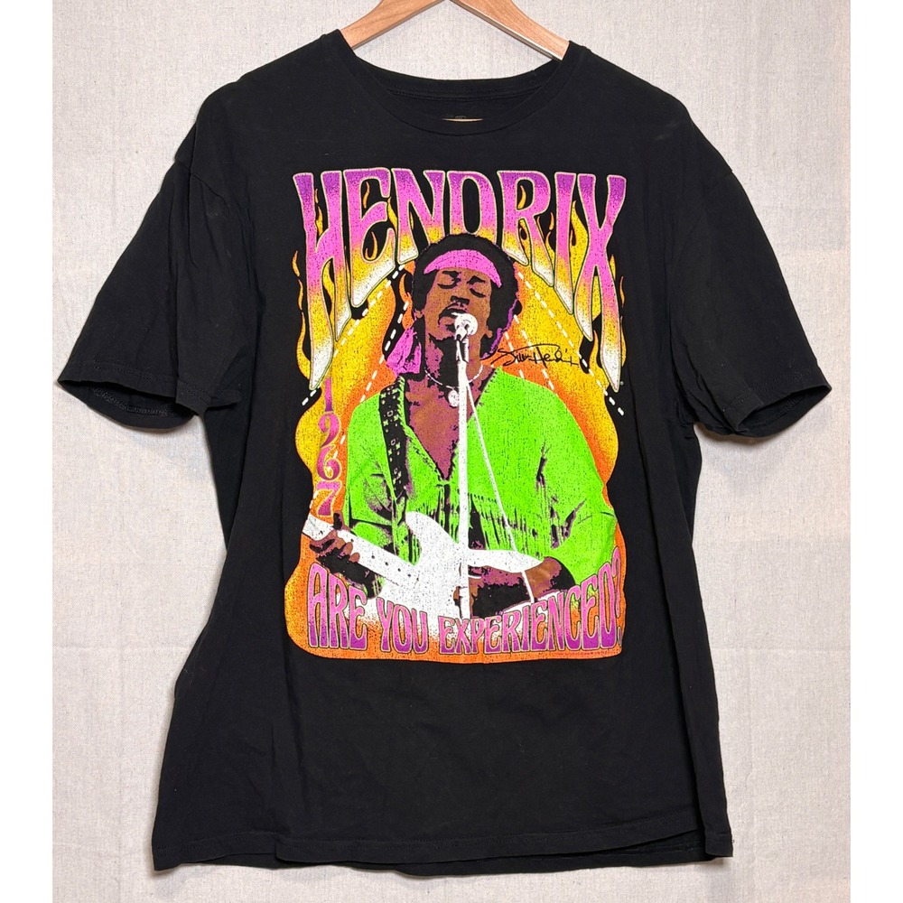 Jimi Hendrix Are You Experienced Graphic T-Shirt Mens XL Black Neon Rock Tee